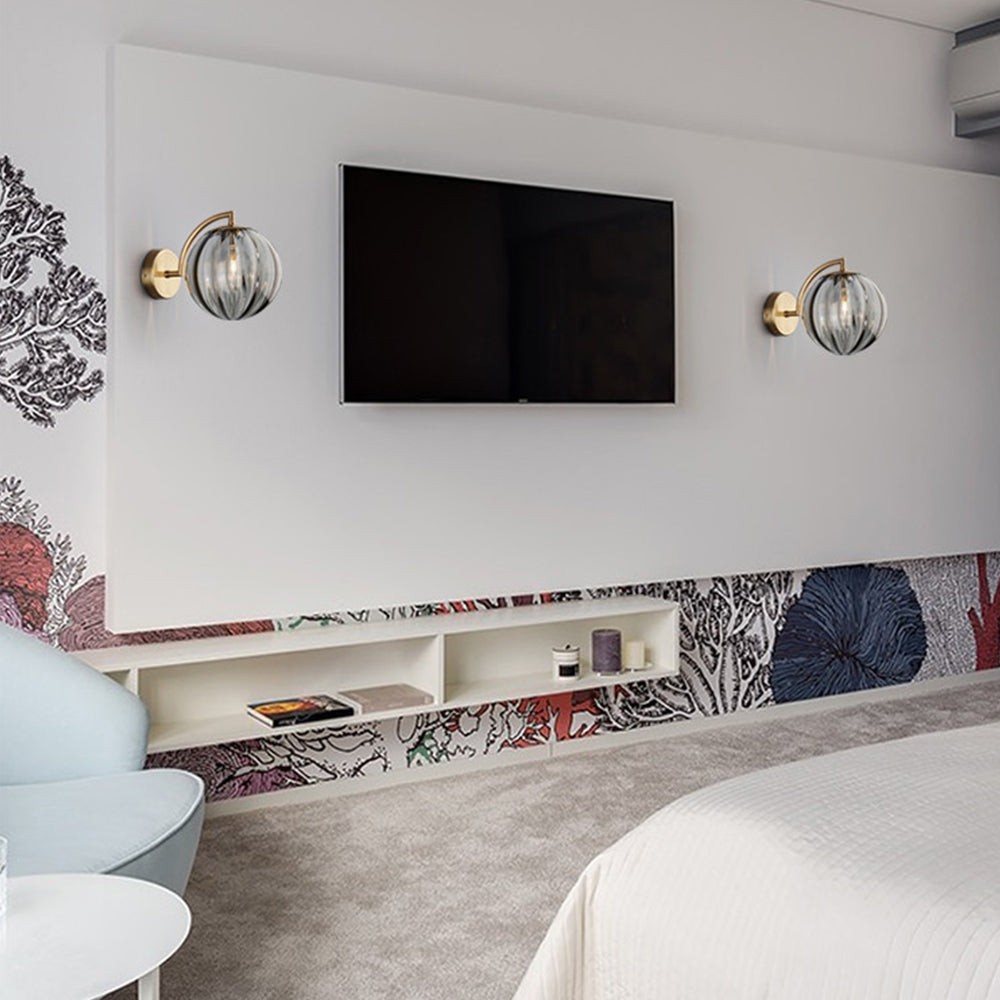 Moderne glazen veelkleurige bolvormige gouden lamppaal wandlamp HL697