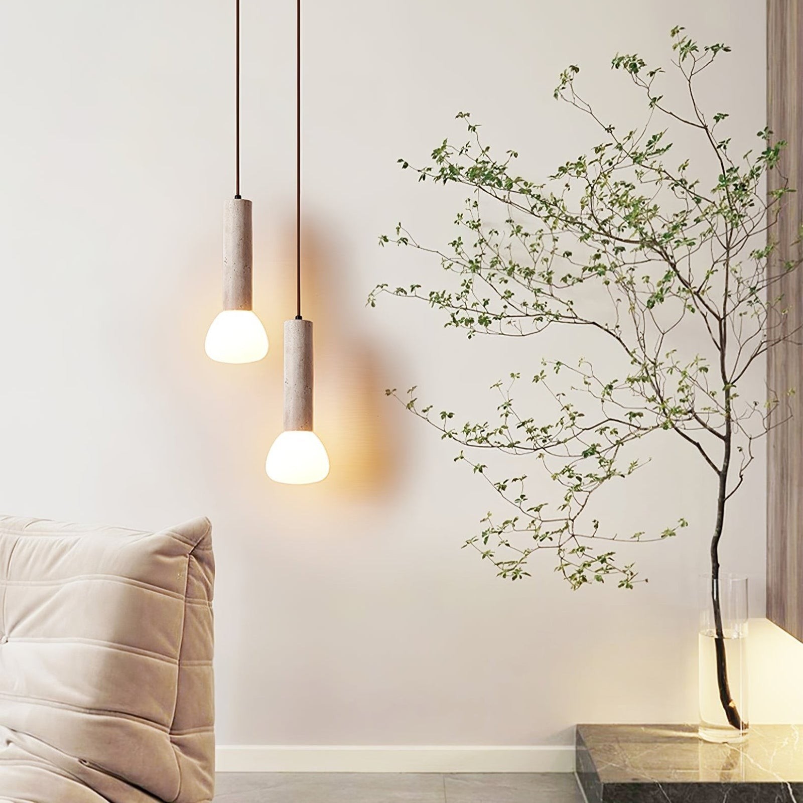 Elegante hanglamp in travertijncrème-stijl HL3473