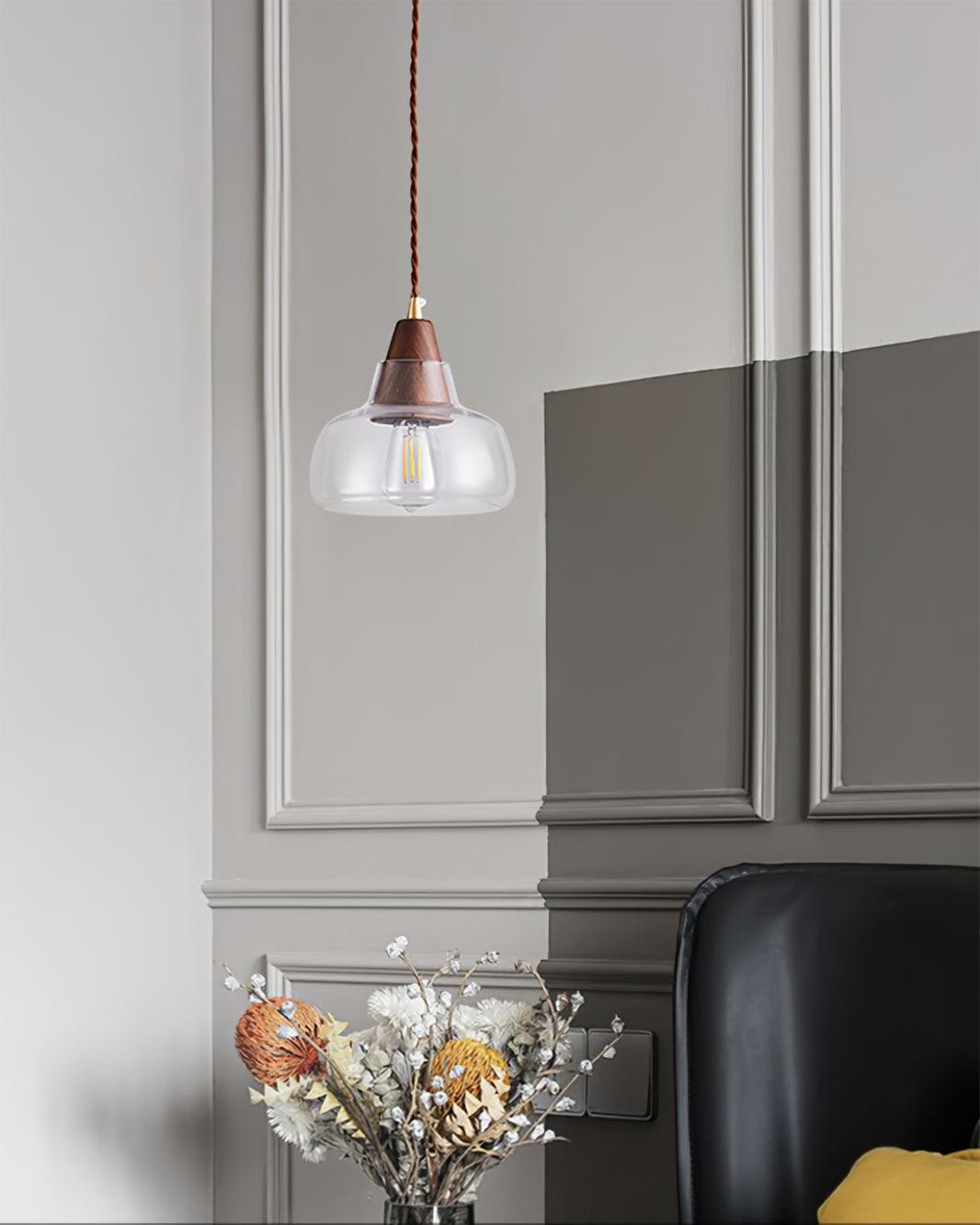 Hanglamp van notenhoutglas HL915