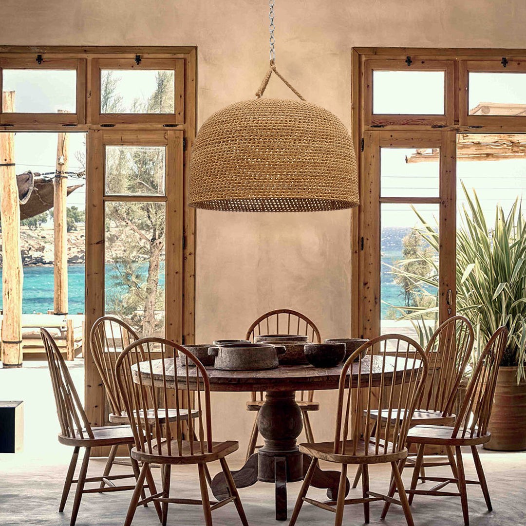 Hanglamp HL3383 van natuurlijk rotan met Japanse uitstraling