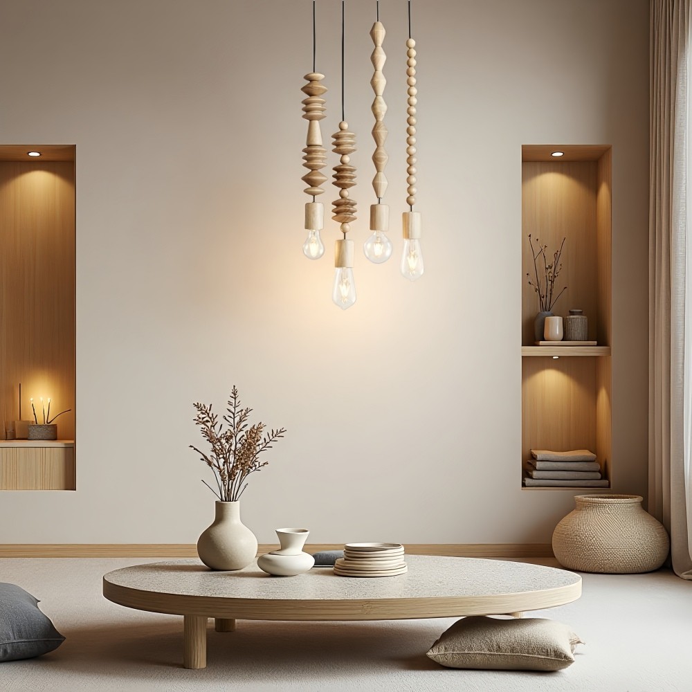 Hanglamp met Houten Kralen - Retro Snoerlamp voor Woonkamer HL1063