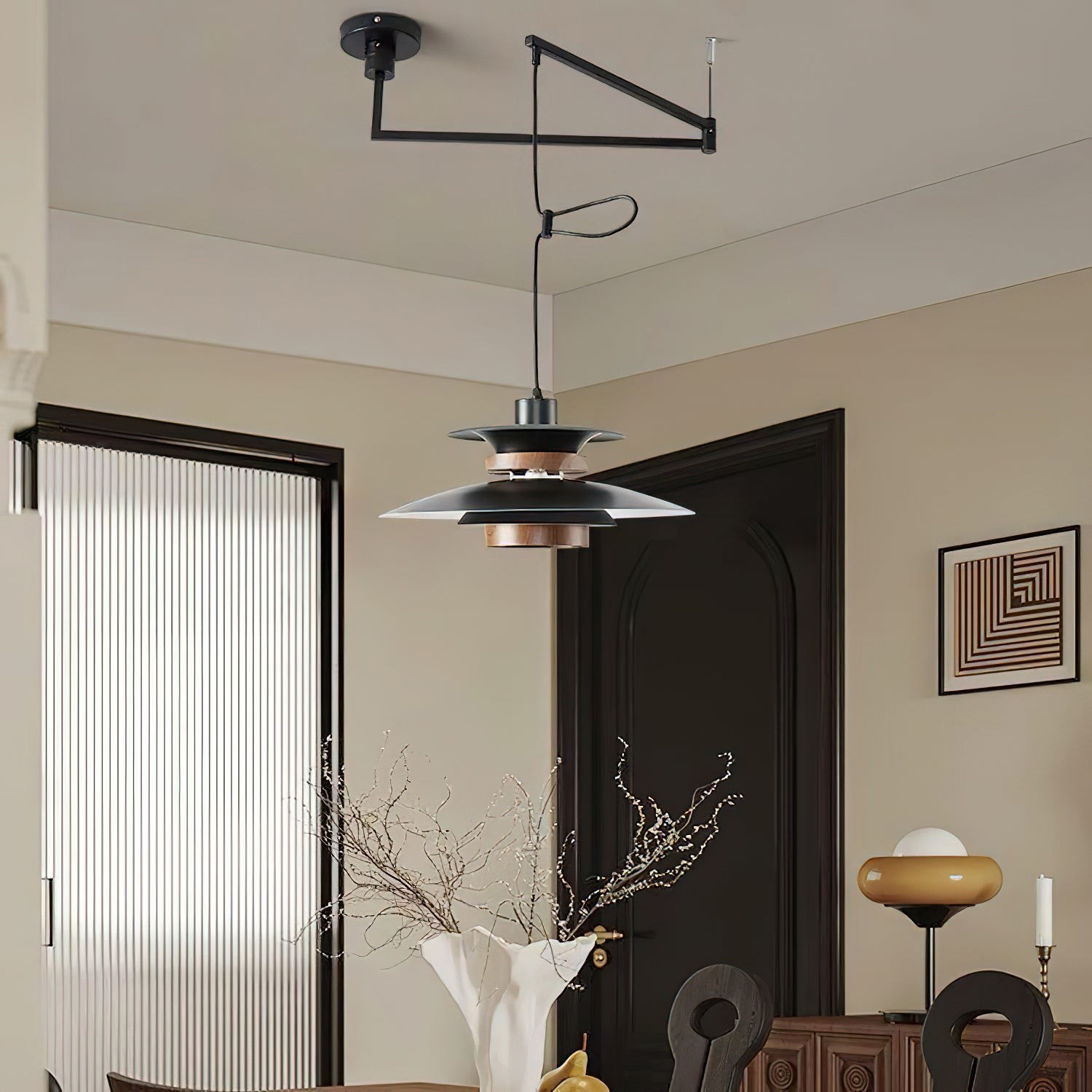 Meerlaagse houtnerf hanglamp met zwenkarm HL1088