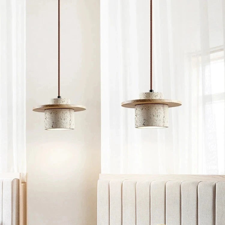 Hanglamp in Japanse vintage stijl met travertinafwerking HL3468