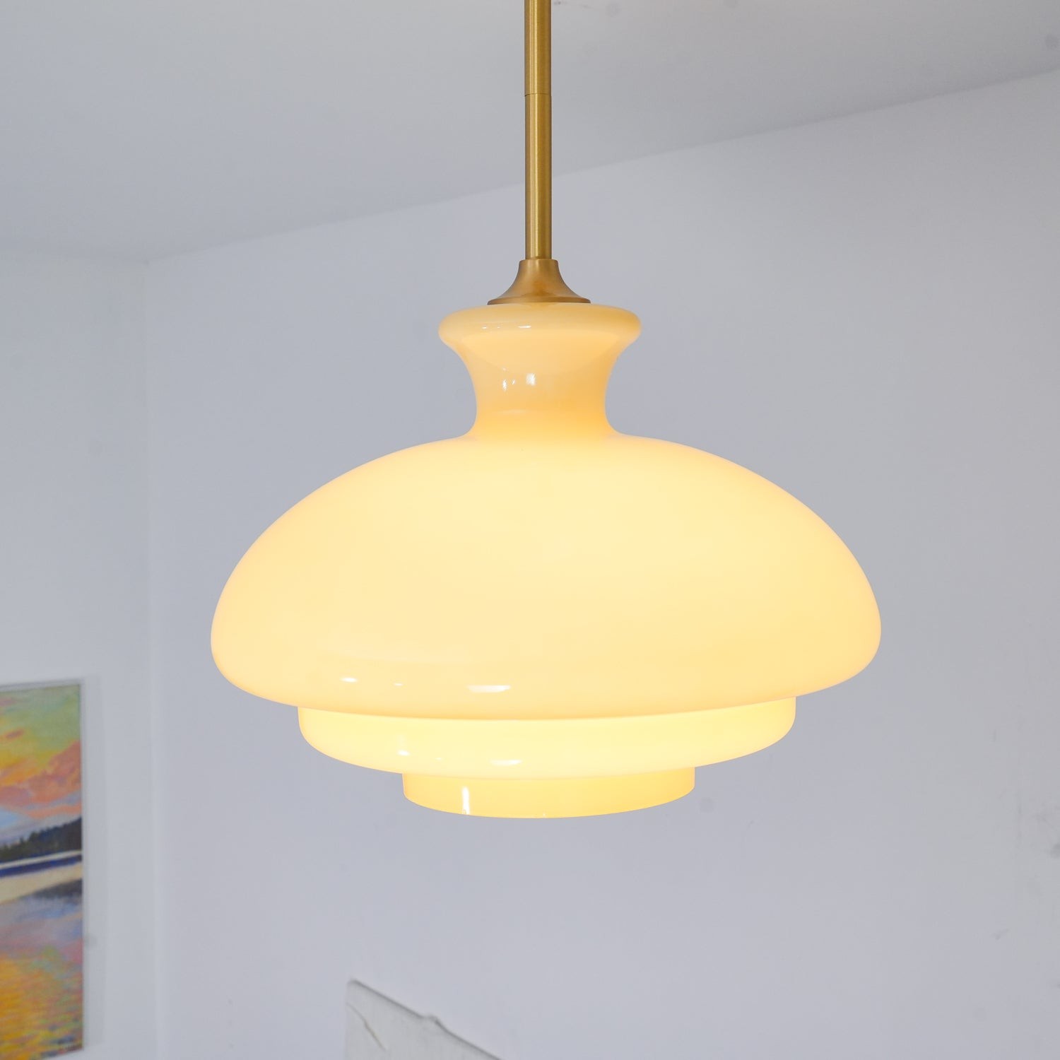 Ronde gele stijlvolle eenvoudige glazen hanglamp HL638