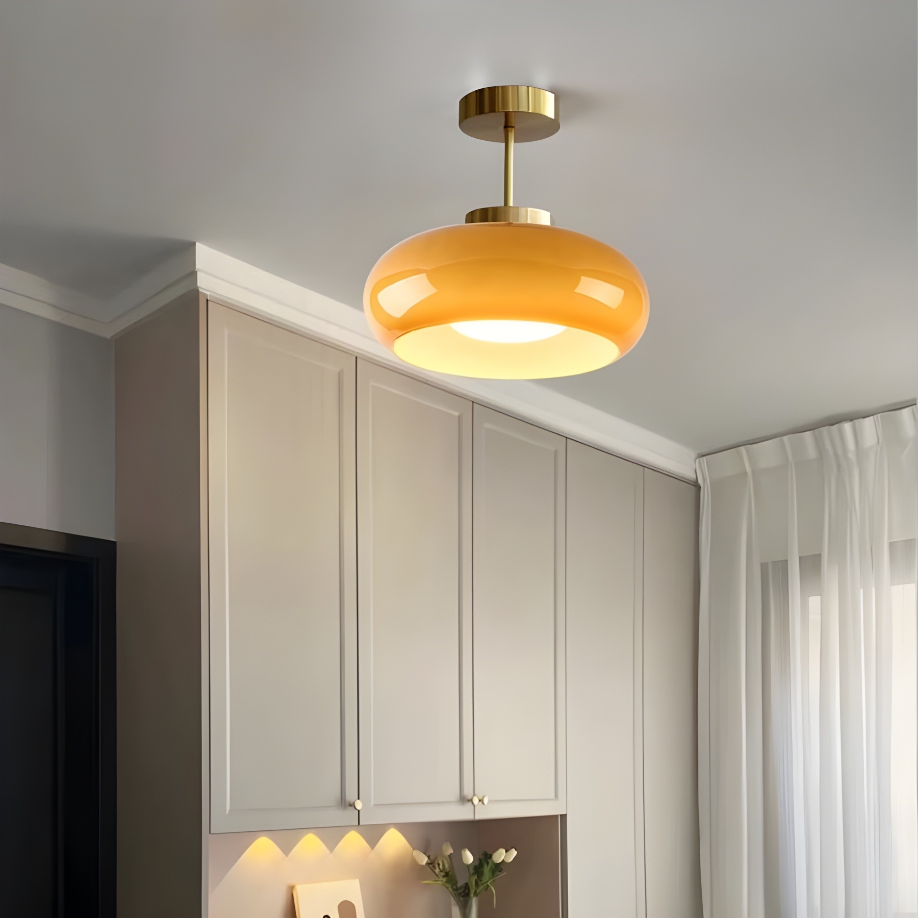 Retro messing schijf Bauhaus glazen plafondlamp HL167