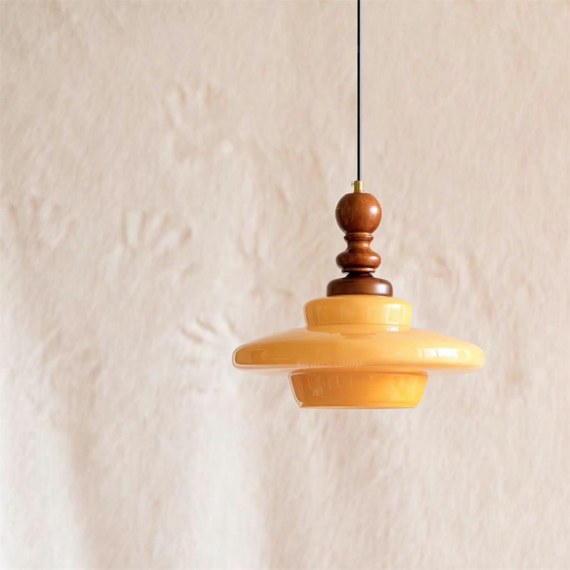 Middeleeuwse crèmekleurige glazen hanglamp HL494