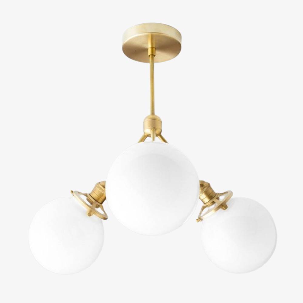 Glorica Glazen Kroonluchter - Messing Bolvormige Plafondlamp met Opaal Kap HL1692