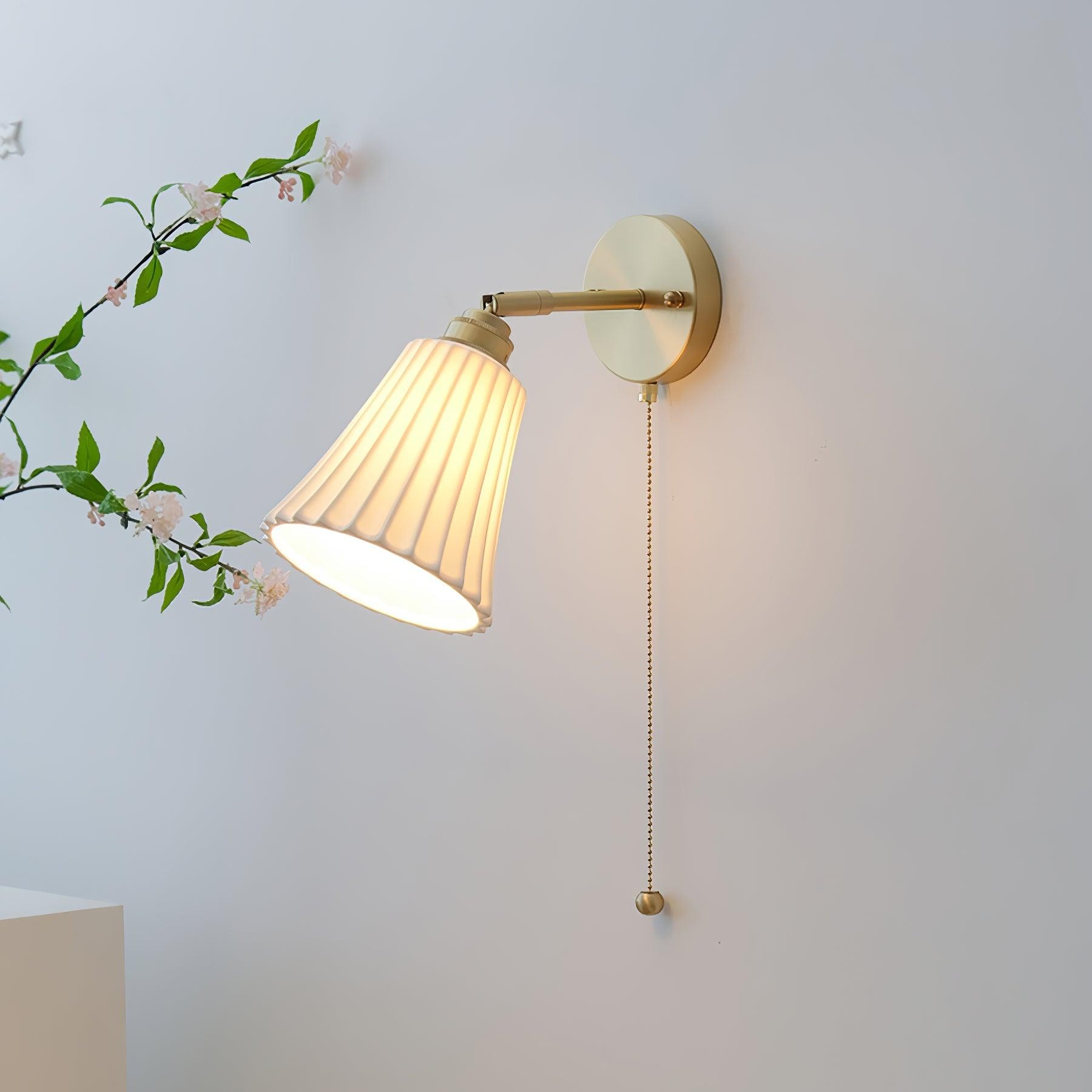 Moderne trekkoord metalen keramiek binnenwandlamp voor slaapkamer HL863