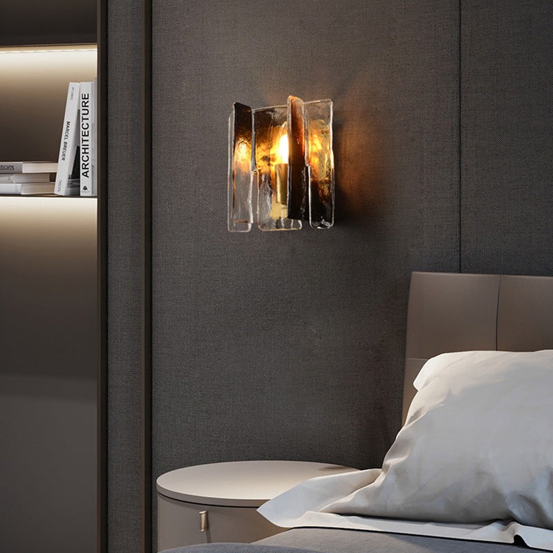 Moderne luxe rechthoekige koperen glazen wandlamp met 1 lichtpunt voor de woonkamer HL1423
