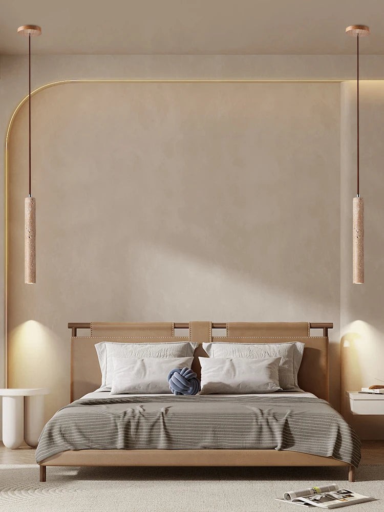 Japanse Wabi Sabi gele travertijn cilinder hanglamp met 1 lichtpunt HL970