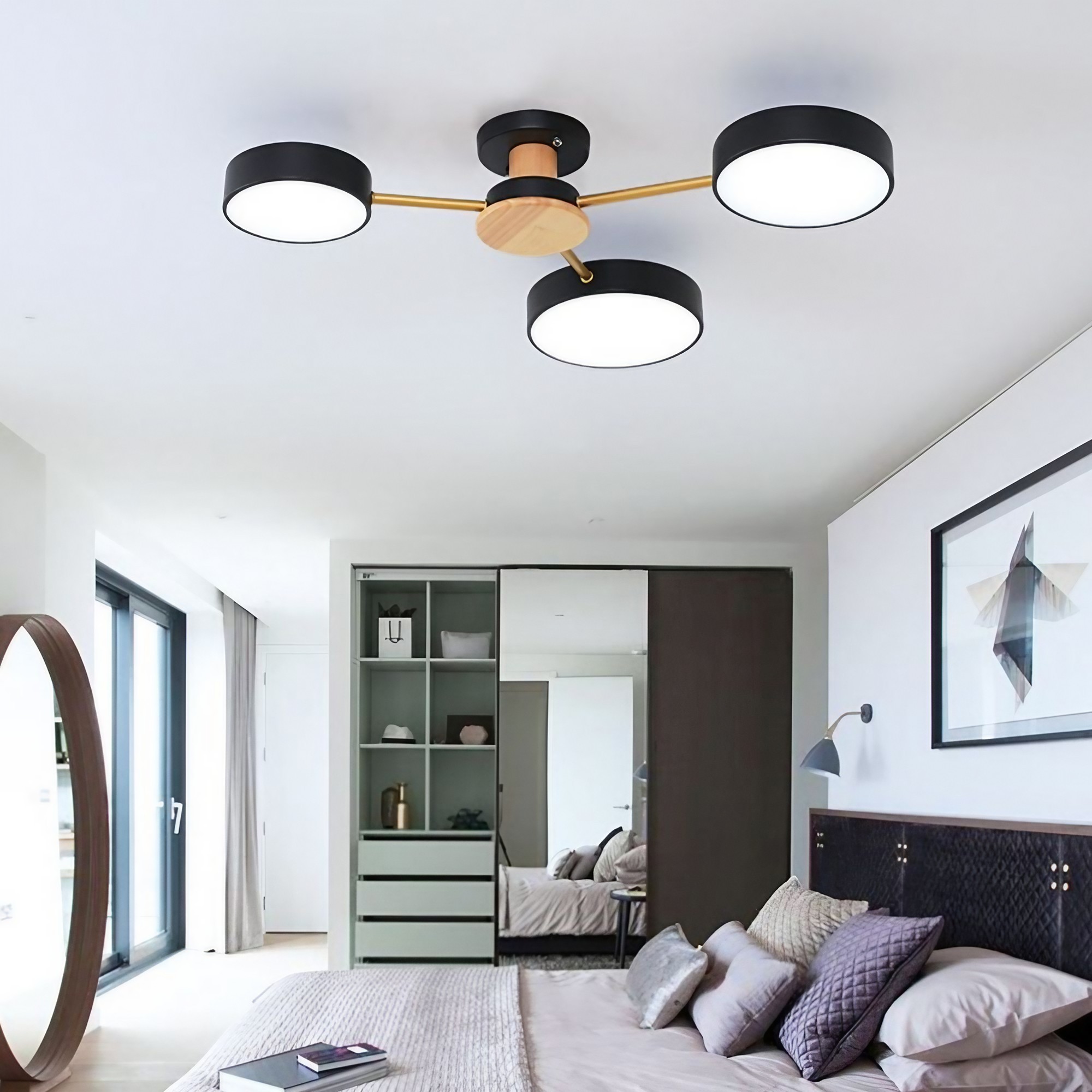 Moderne plafondlamp met takkenschijf - LED-lamp van hout voor eetkamer HL1345