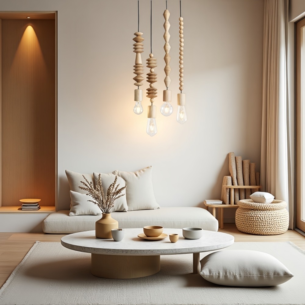 Hanglamp met Houten Kralen - Retro Snoerlamp voor Woonkamer HL1063