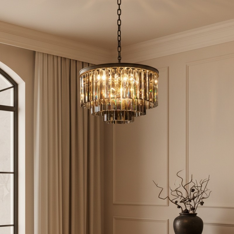 Aurevon Crystal Prism Modern Plafondkroonluchter met Metalen Frame voor Thuis en Hotel HL2298