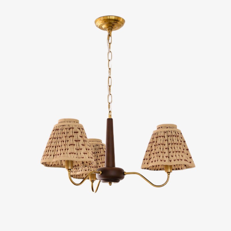 Solmire Rustieke Kroonluchter - Houten Metalen Frame met Stoffen Lampenkappen voor Woonkamer HL3538