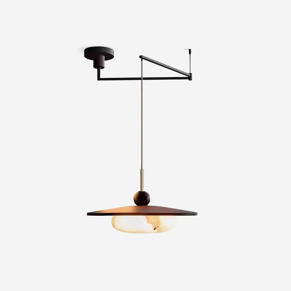 Moderne hanglamp met houten schijf en zwenkarm HL1057