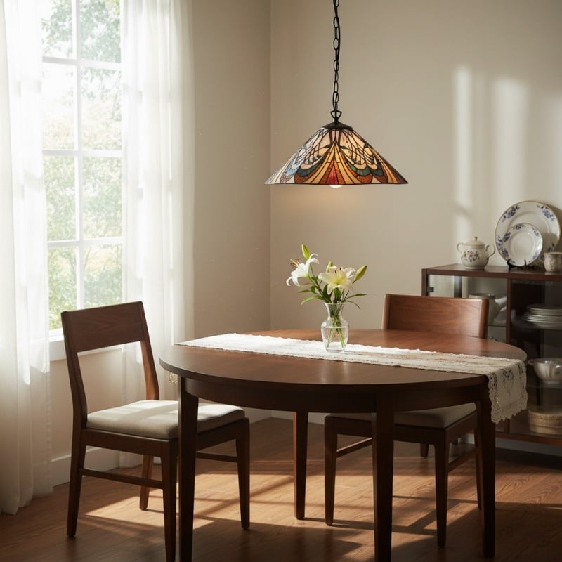 TF Hector Hanglamp - Decoratieve lamp met Art Nouveau glas-in-lood design voor eet- of woonkamer HL2228