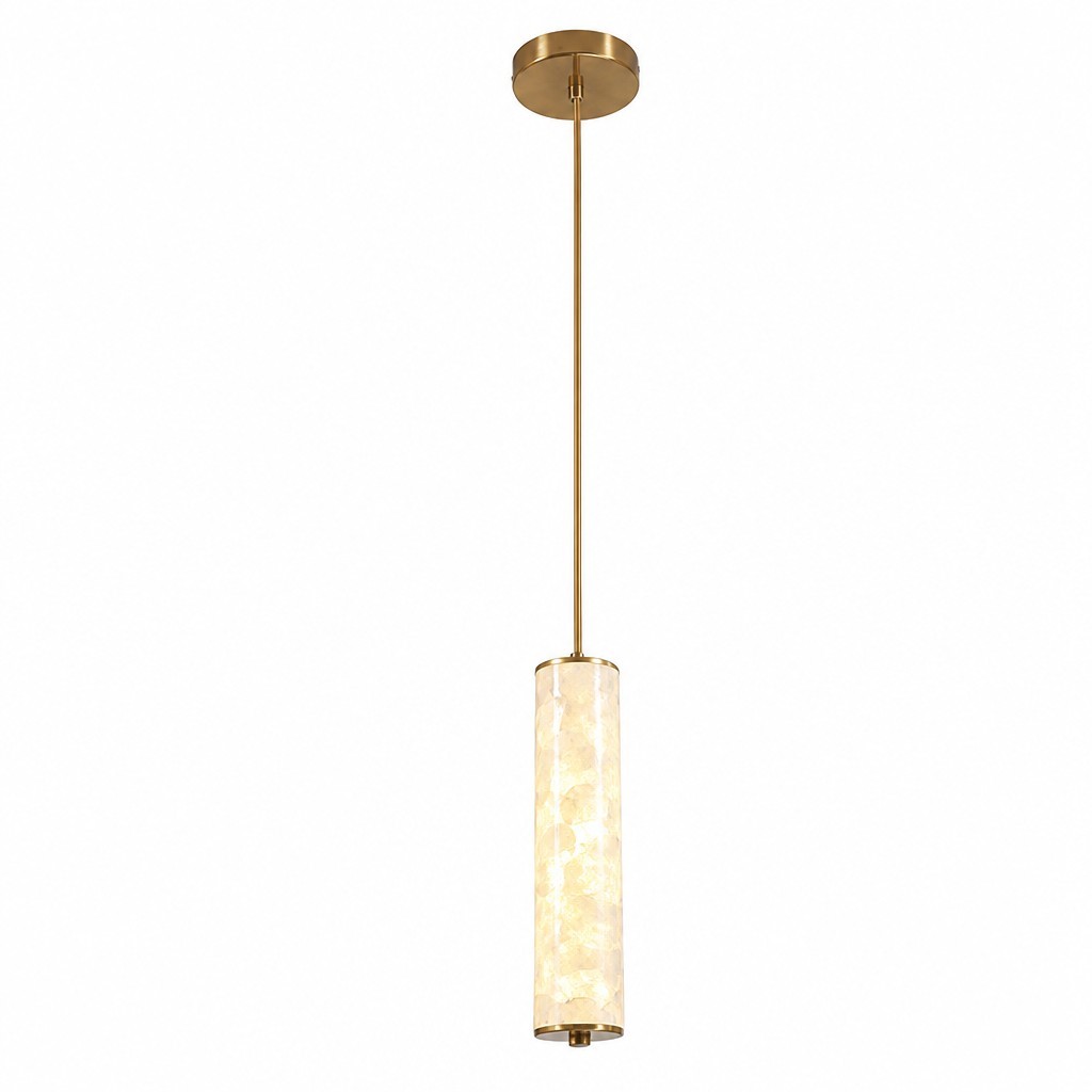 Nacrelith Capiz schelp cilinder messing hanglamp - Scandinavische slaapkamerverlichting HL3547