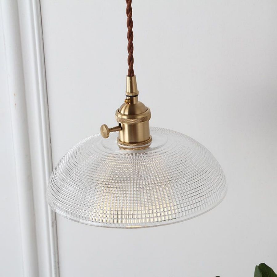 Vintage koperen geribbelde glazen hanglamp HL186