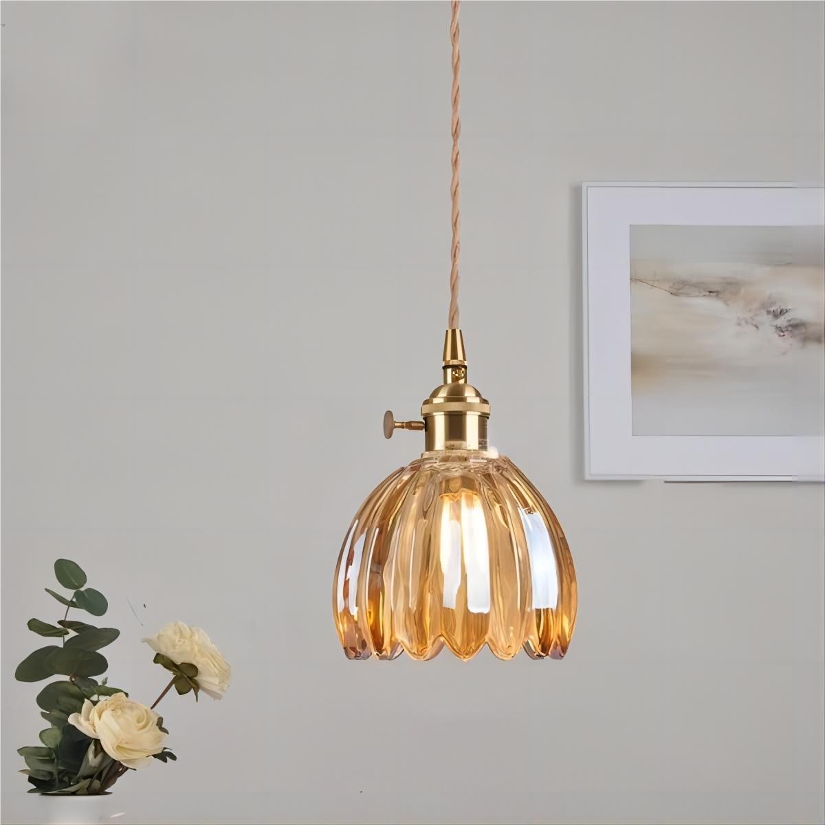 Retro koperen glazen bloemblaadjes hanglamp HL90