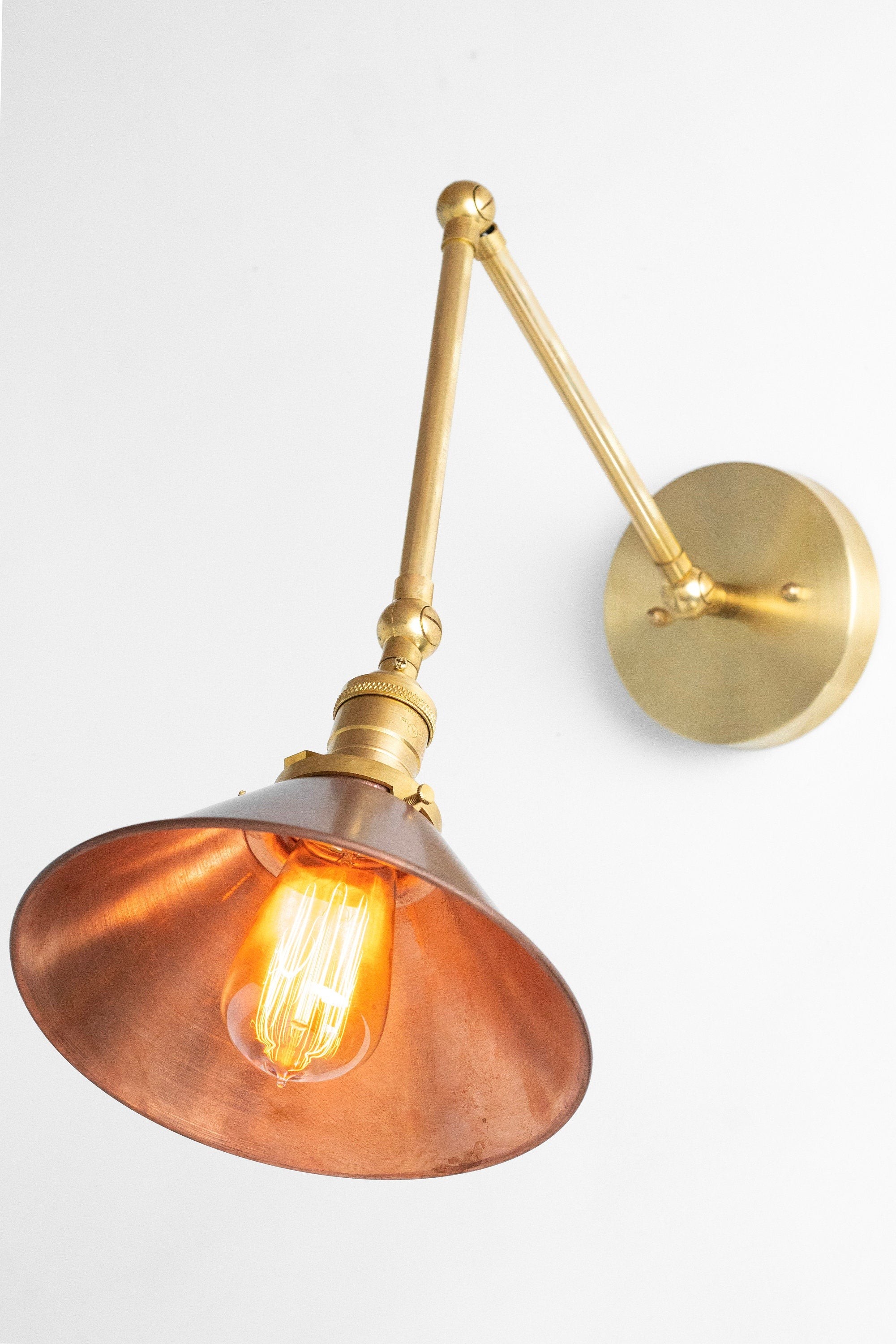 Conique metalen industriële wandlamp met verstelbare arm - vintage koperen kegelvormige kap voor taakverlichting HL1752