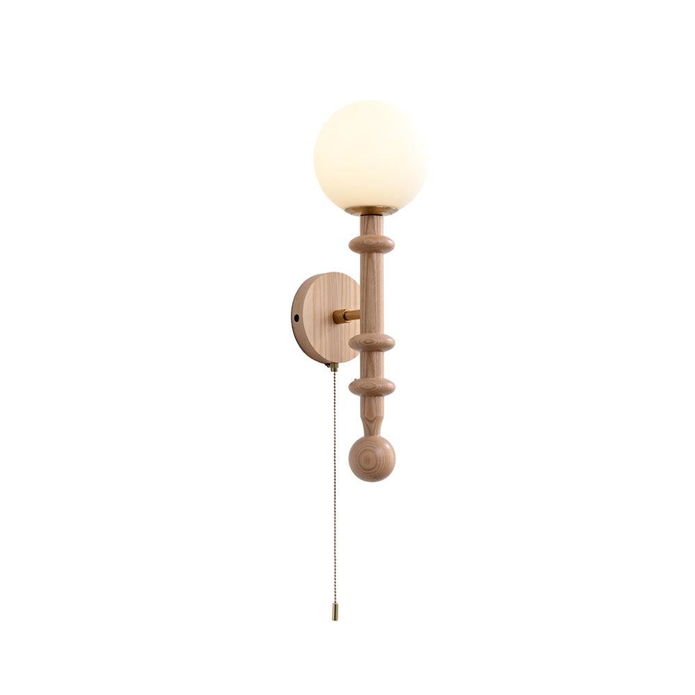 Franse eenvoudige vintage nachtkastje houten glazen wandlamp HL768