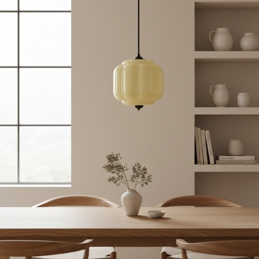Vintage Eloise Melkglazen Hanglamp - Geribbelde Glazen Plafondkroonluchter HL1091