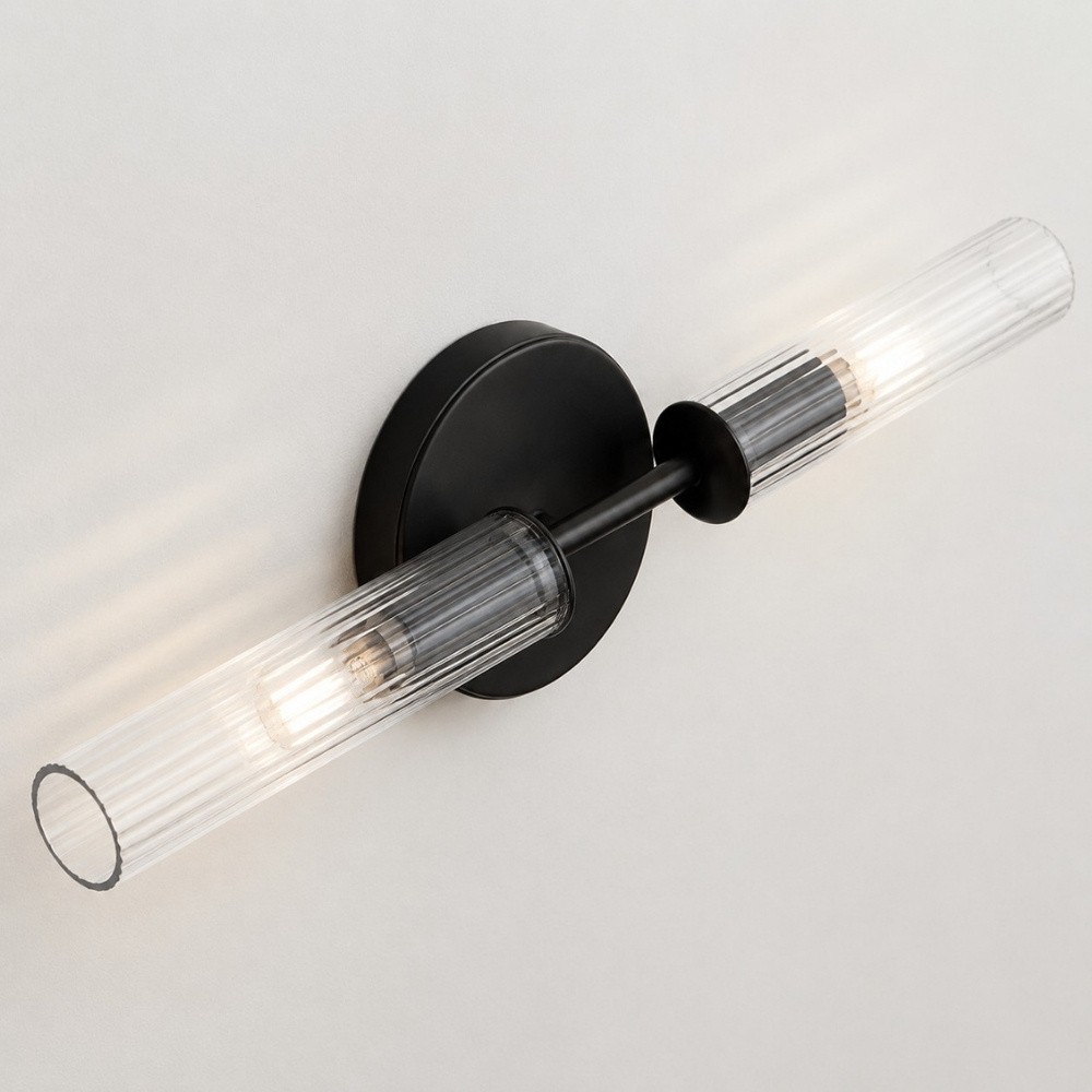 Bravira geribbelde glazen wandlamp - buisvormige metalen lamp met klassieke afwerking HL1554