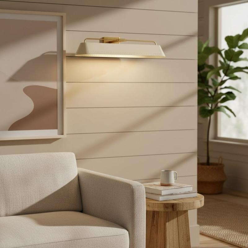 Libris wandlamp voor schilderijen - Modern stalen frame met zachte zandkleurige kap voor hal en eetkamer HL2378