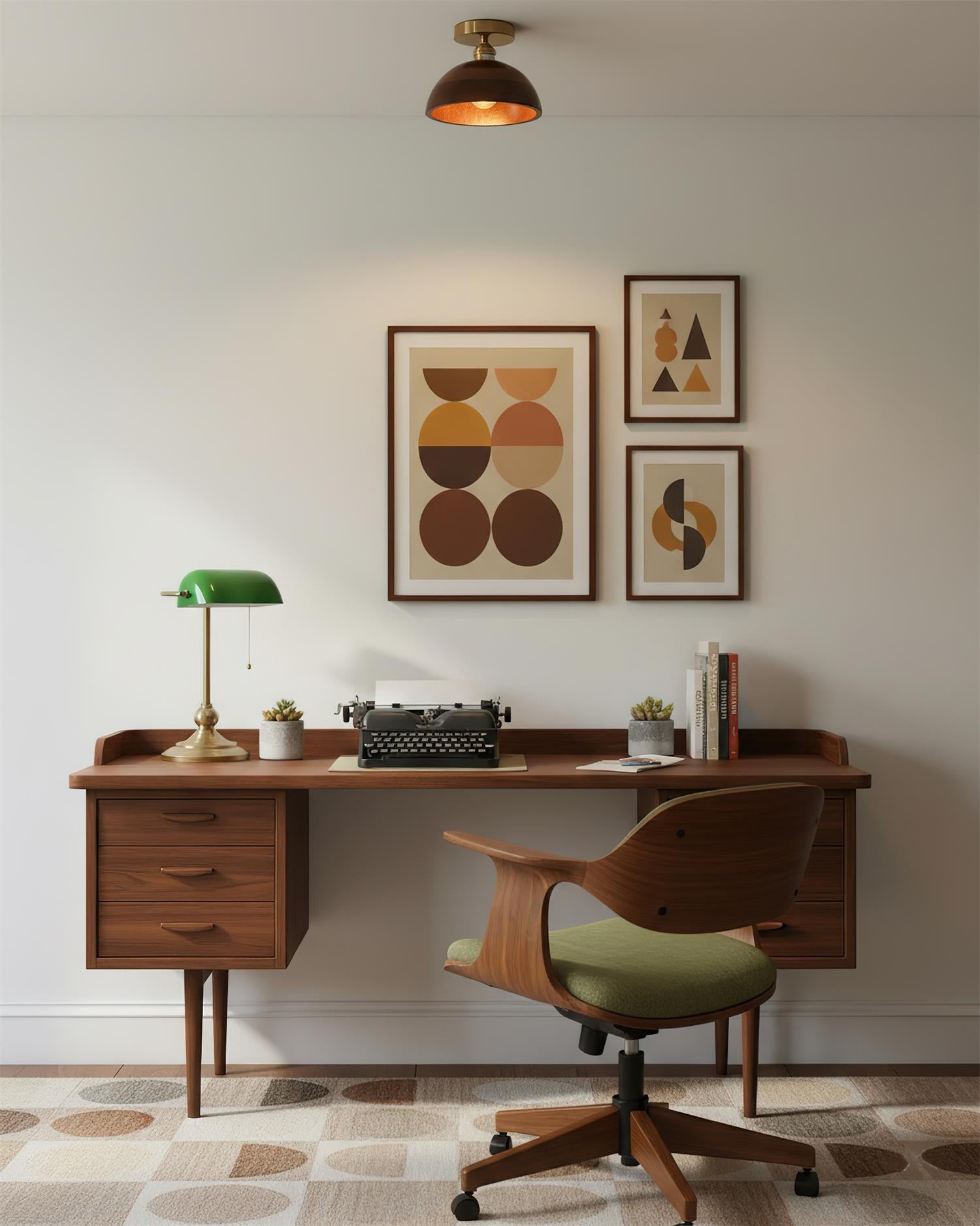 Plafondlamp met kraag van hout HL2788