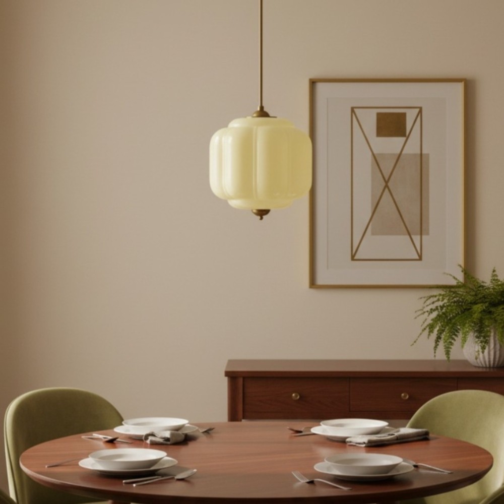 Vintage Eloise Melkglazen Hanglamp - Geribbelde Glazen Plafondkroonluchter HL1091
