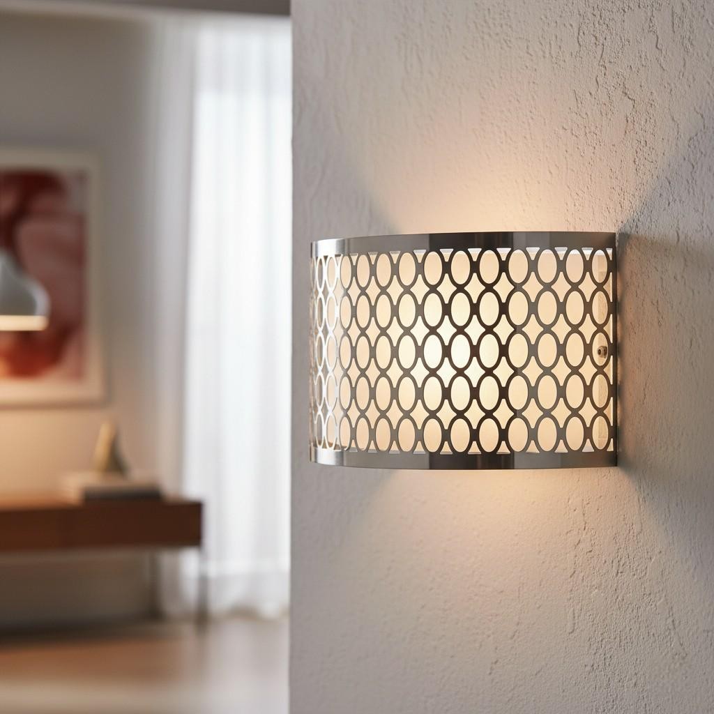 Liorin Fretwork wandlamp - Moderne gebogen metalen en stoffen kap wandlamp voor hal of slaapkamer HL2192