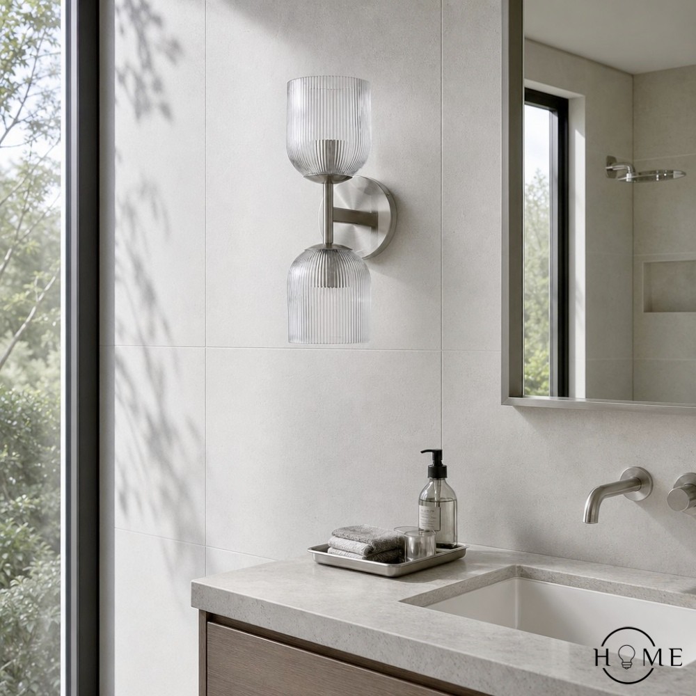 Bravira geribbelde glazen wandlamp - metalen wandlamp met heldere glazen kap HL1552