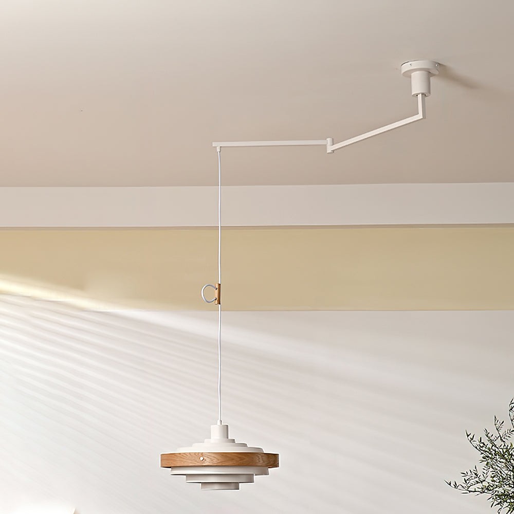 Vintage houten hanglamp met zwenkarm HL1086