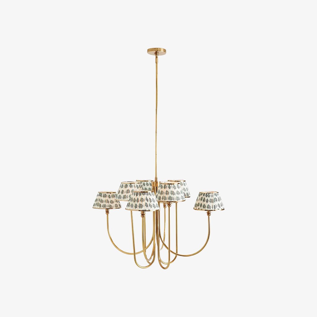 Ruchee Kroonluchter - Plafondlamp met gelaagde stoffen kap en messing frame voor eet- of woonkamer HL1891