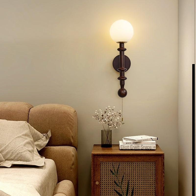 Franse eenvoudige vintage nachtkastje houten glazen wandlamp HL768