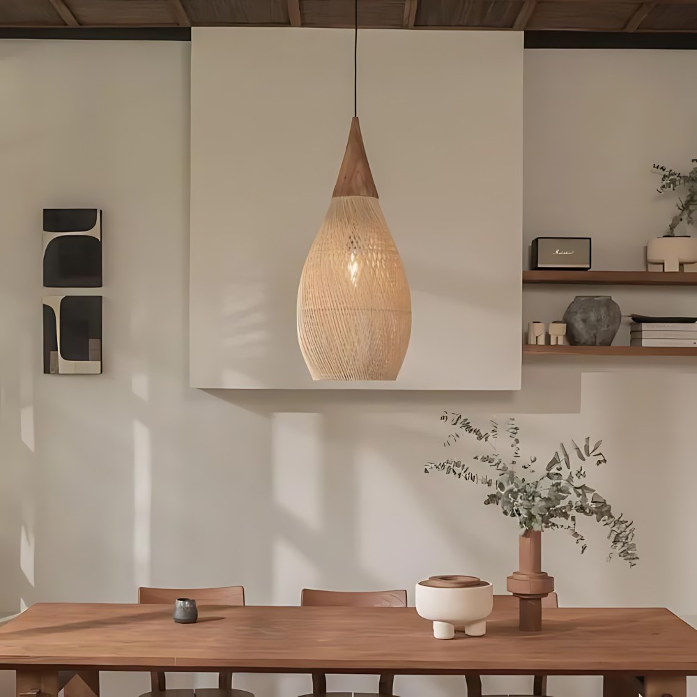 Handgemaakte hanglamp van rotan met wandtapijtmotief HL3392