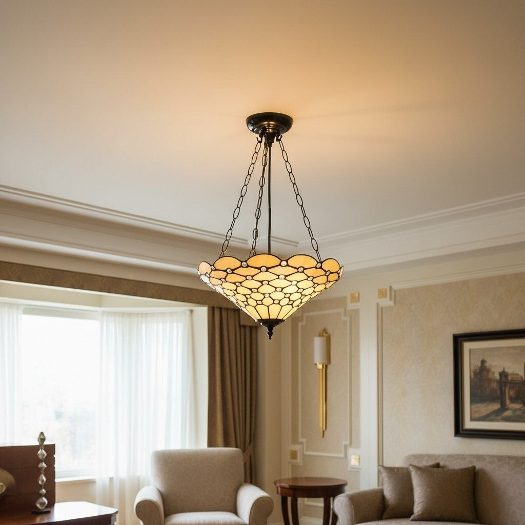 TF Pearl handgemaakte Tiffany plafondlamp - Art Deco glas-in-loodlamp voor hal of woonkamer HL2194