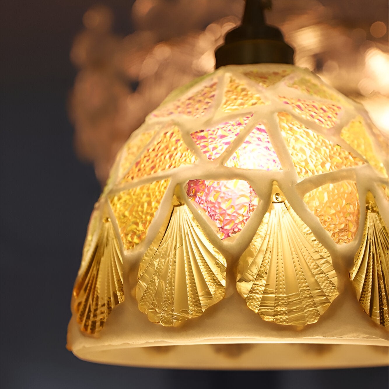 Retro kleurrijke natuurlijke schelp handgemaakte messing hanglamp HL1279