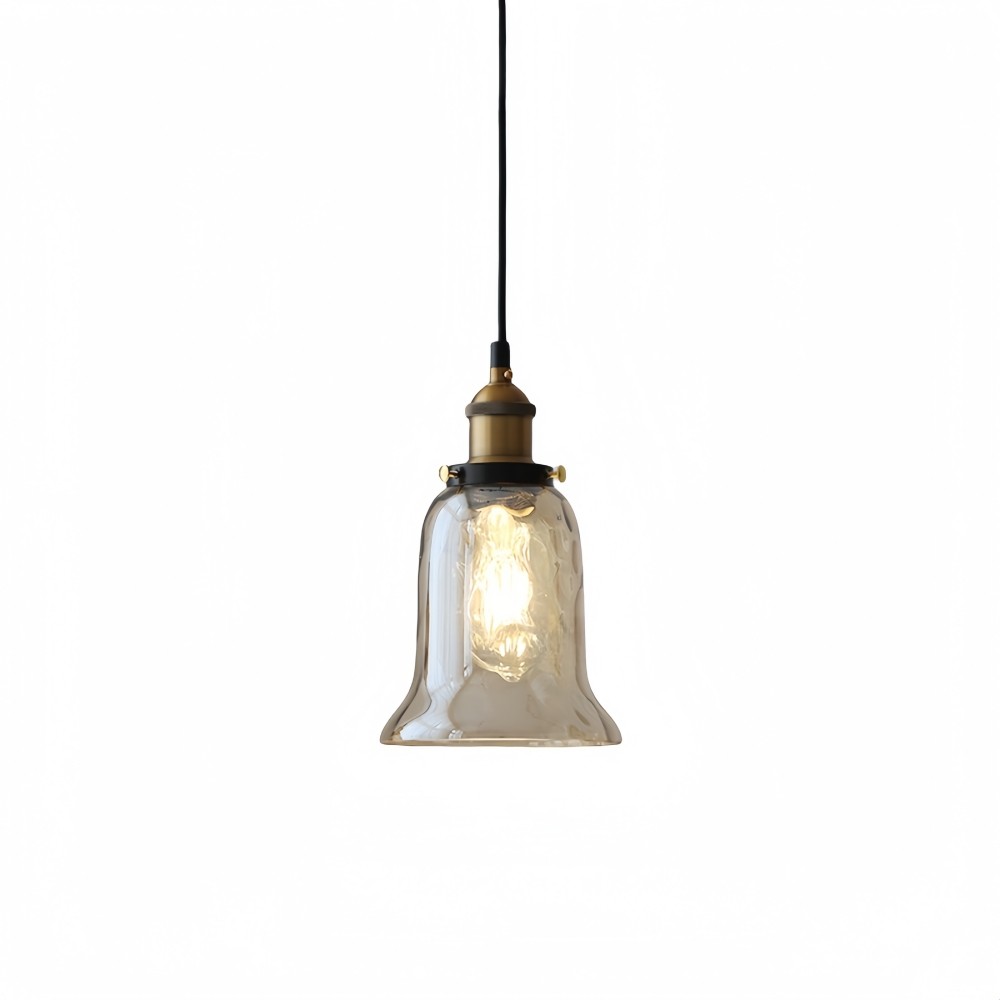 Hanglamp van getextureerd glas in Noordse stijl - Amberkleurige koepelvormige hallamp HL1329