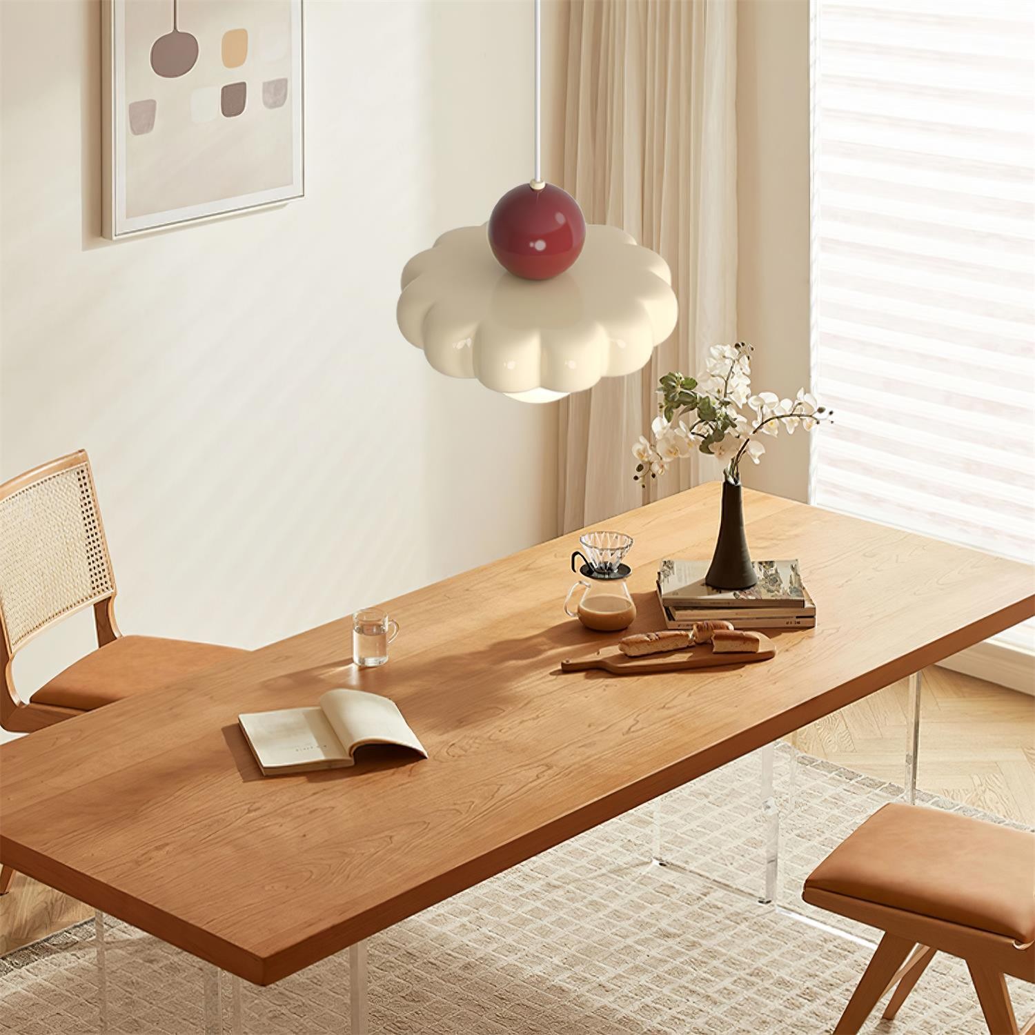 Crèmekleurige stijl lange lijn pompoen textuur hanglamp HL504