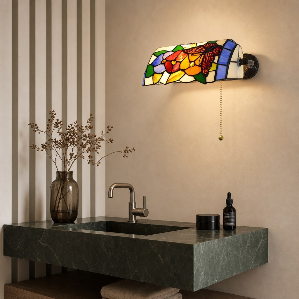 TF Tivanny Wandlamp met bloemenmotief en glas-in-lood - Tiffany-geïnspireerde wandlamp voor slaapkamer of hal HL3546