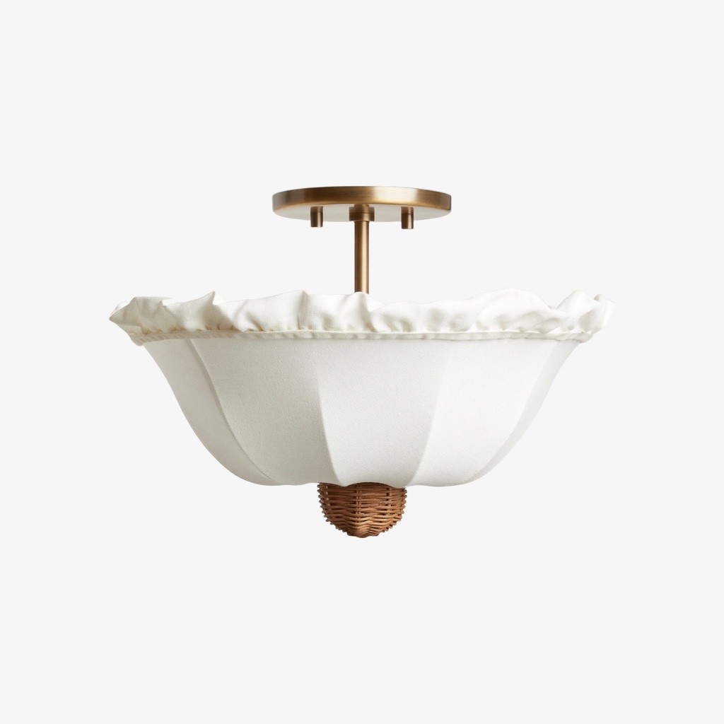 Wickara Plafondlamp met parasolvormige kap van riet – Plafondarmatuur van gemengde materialen voor woonkamer of hal HL2278