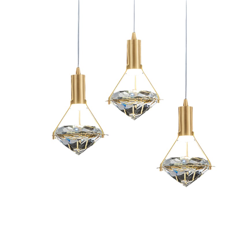 Ruitvormige koperen kristallen hanglamp HL1247