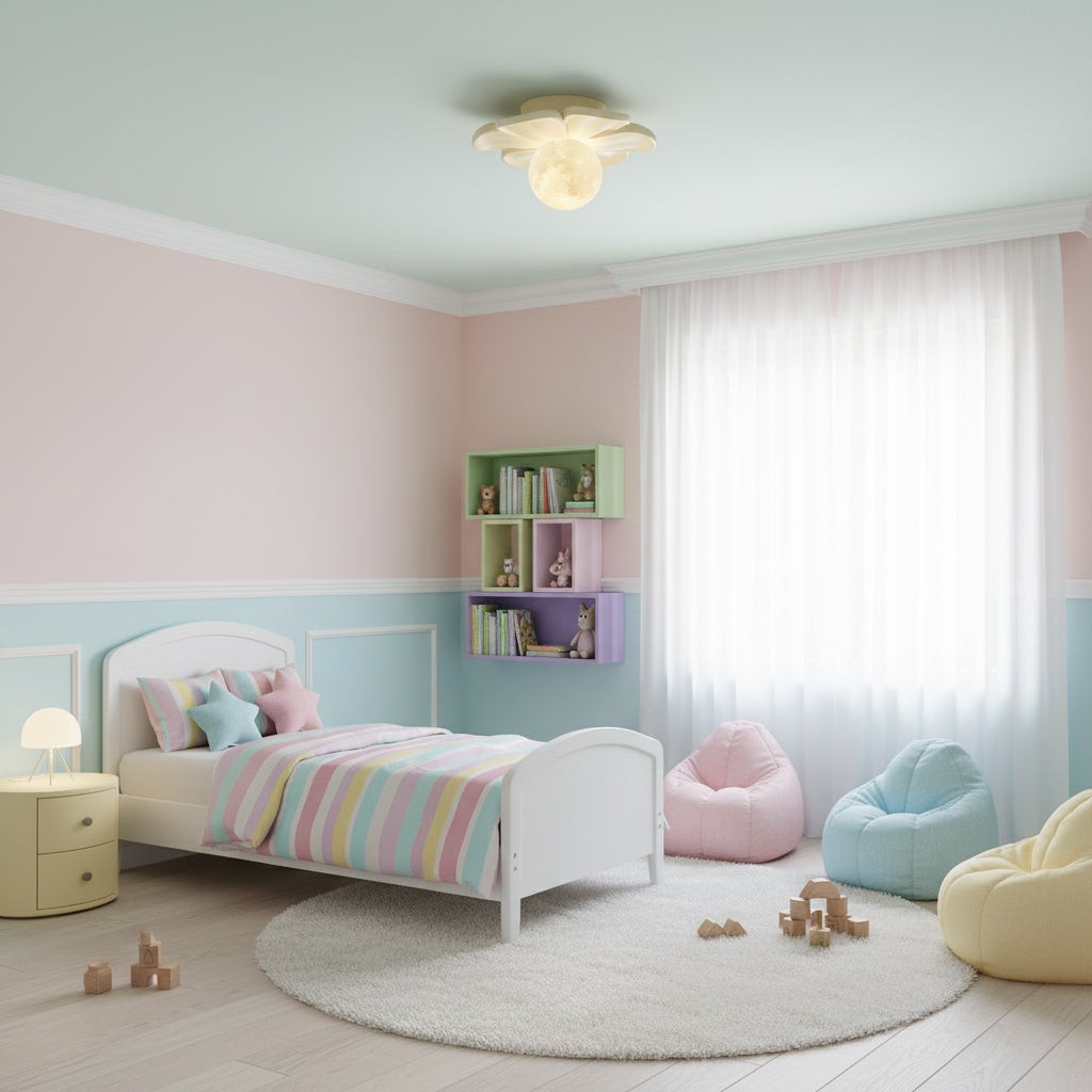Crèmekleurige bloemvormige plafondlamp HL2961