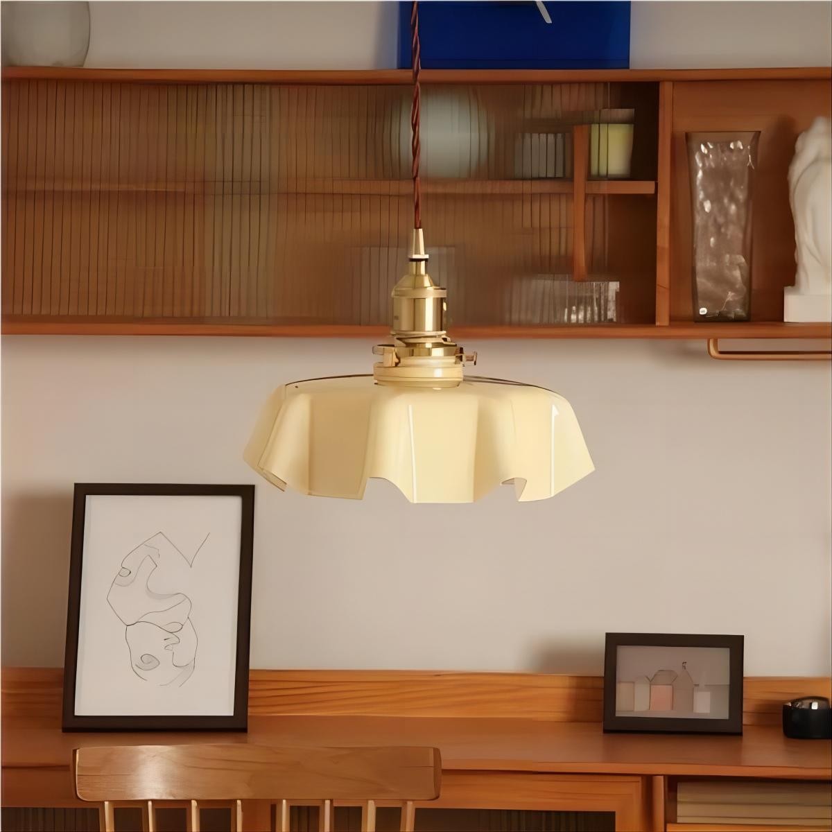 Retro Glazen Bloem Crème Hanglamp HL183