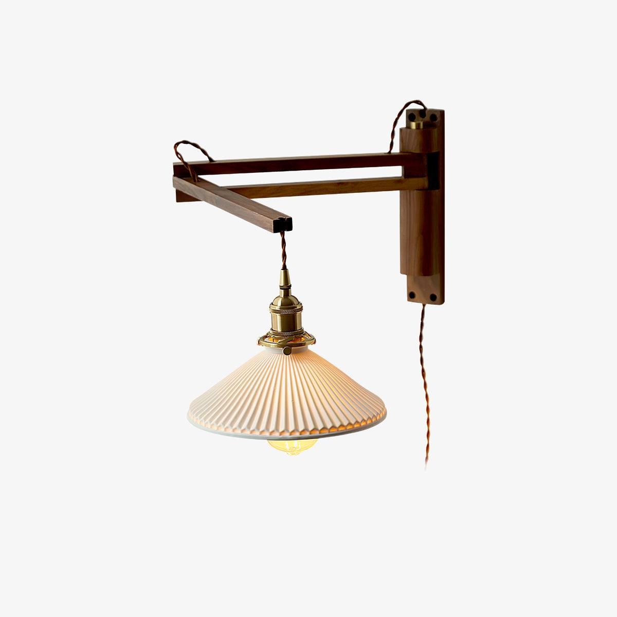 Walnoot Taps Toelopende Geribbelde Keramische Zwenkarm Wandlamp HL1077