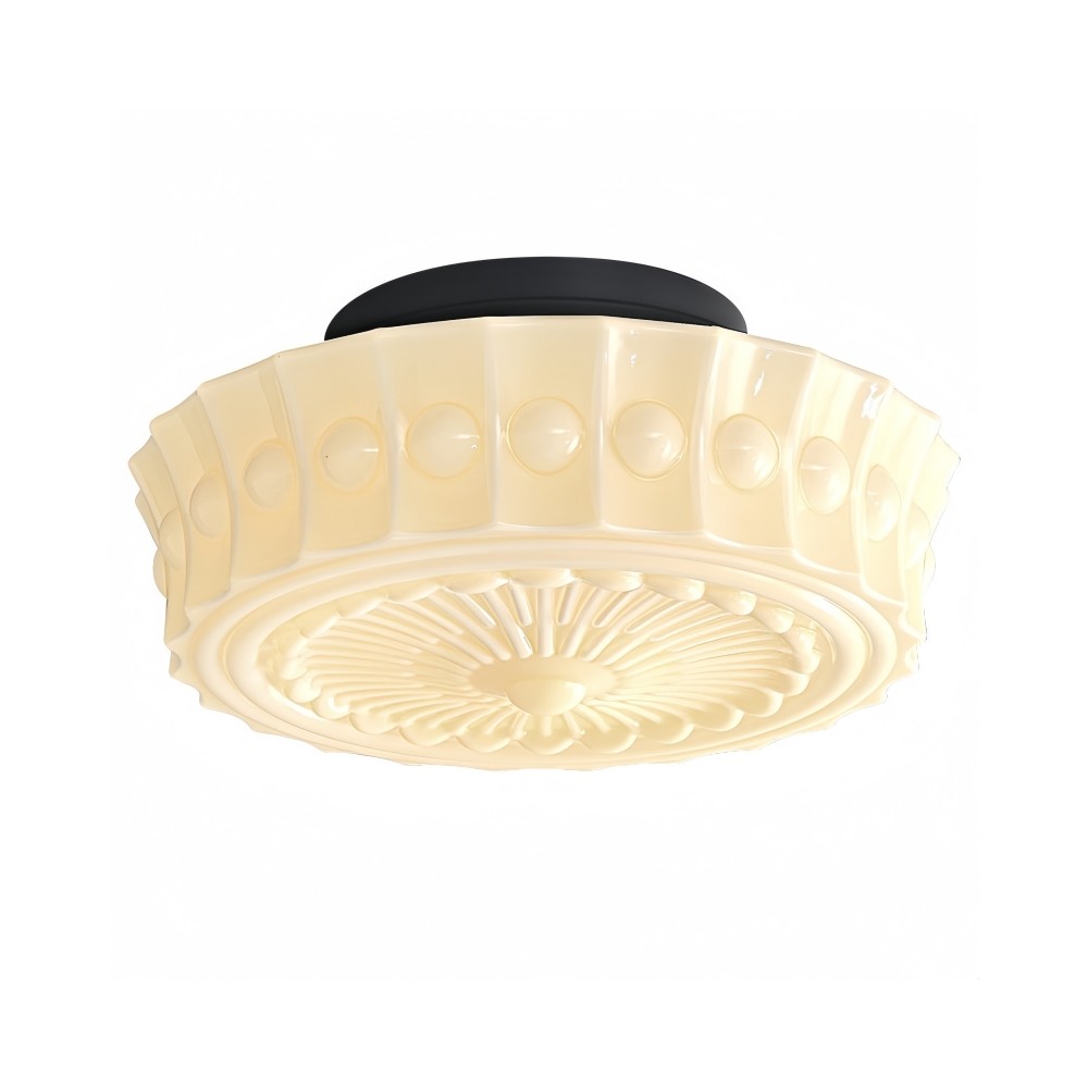 Traditionele vintage ronde glazen ijzeren LED semi-inbouw plafondlamp voor slaapkamer HL1058