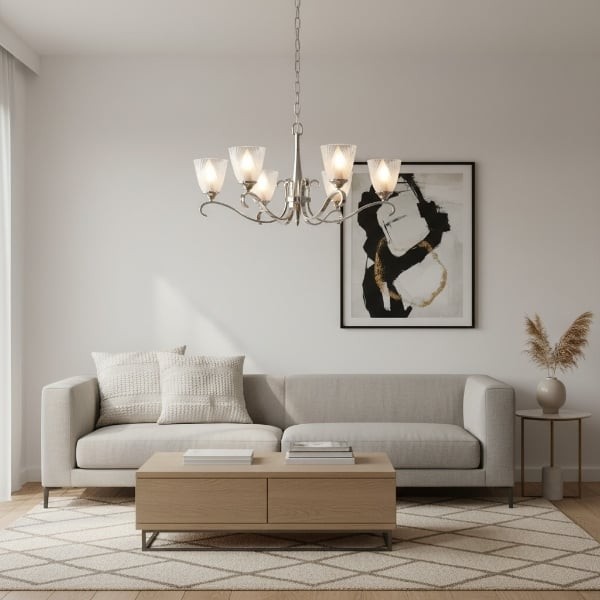 Lunetal kroonluchter met meerdere lampen, kristallen accenten en messing afwerking - moderne luxe voor eetkamer en woonkamer
