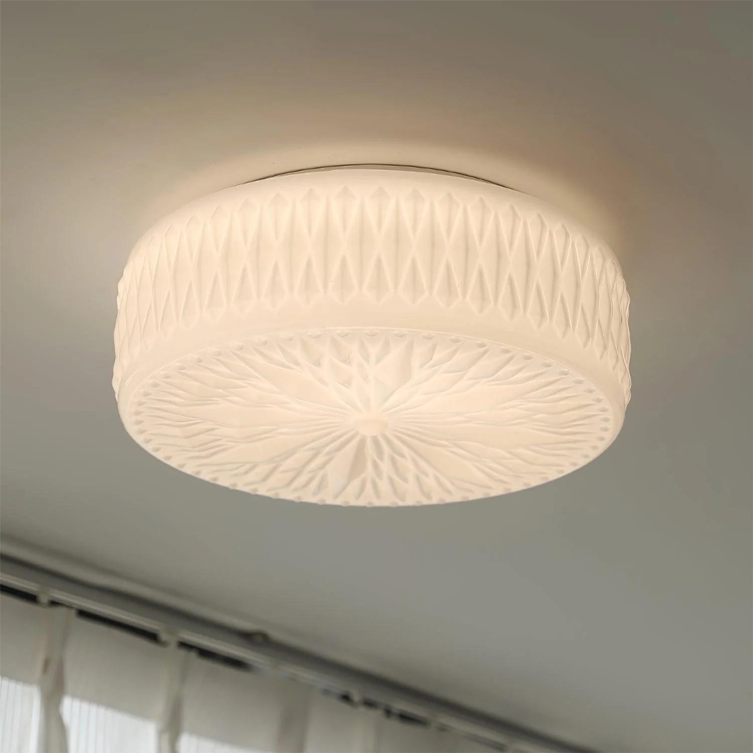 Vintage gebeeldhouwde glazen schijfplafondlamp HL194