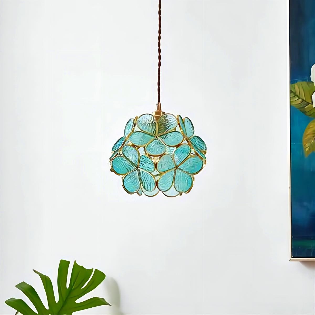 Romantische handgeblazen glazen bloemblad hanglamp HL47